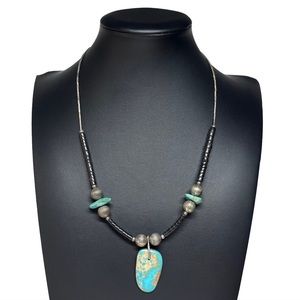 Southwestern Native American Beaded Turquoise Pendant Necklace 18"